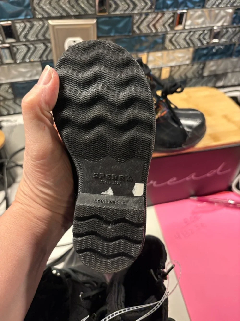 Sperry Black Quilted Kids Rain & Snow Duck Boots with Multicolor Stitching